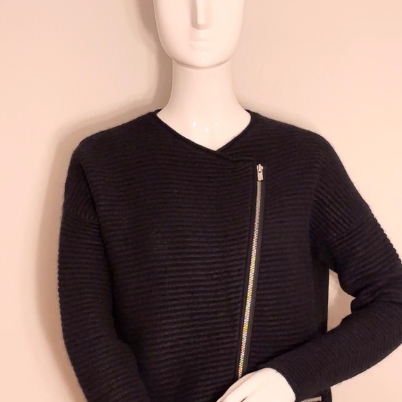 Maje Black Knit Wool Blend Zip Sweat - Picture 2 of 6